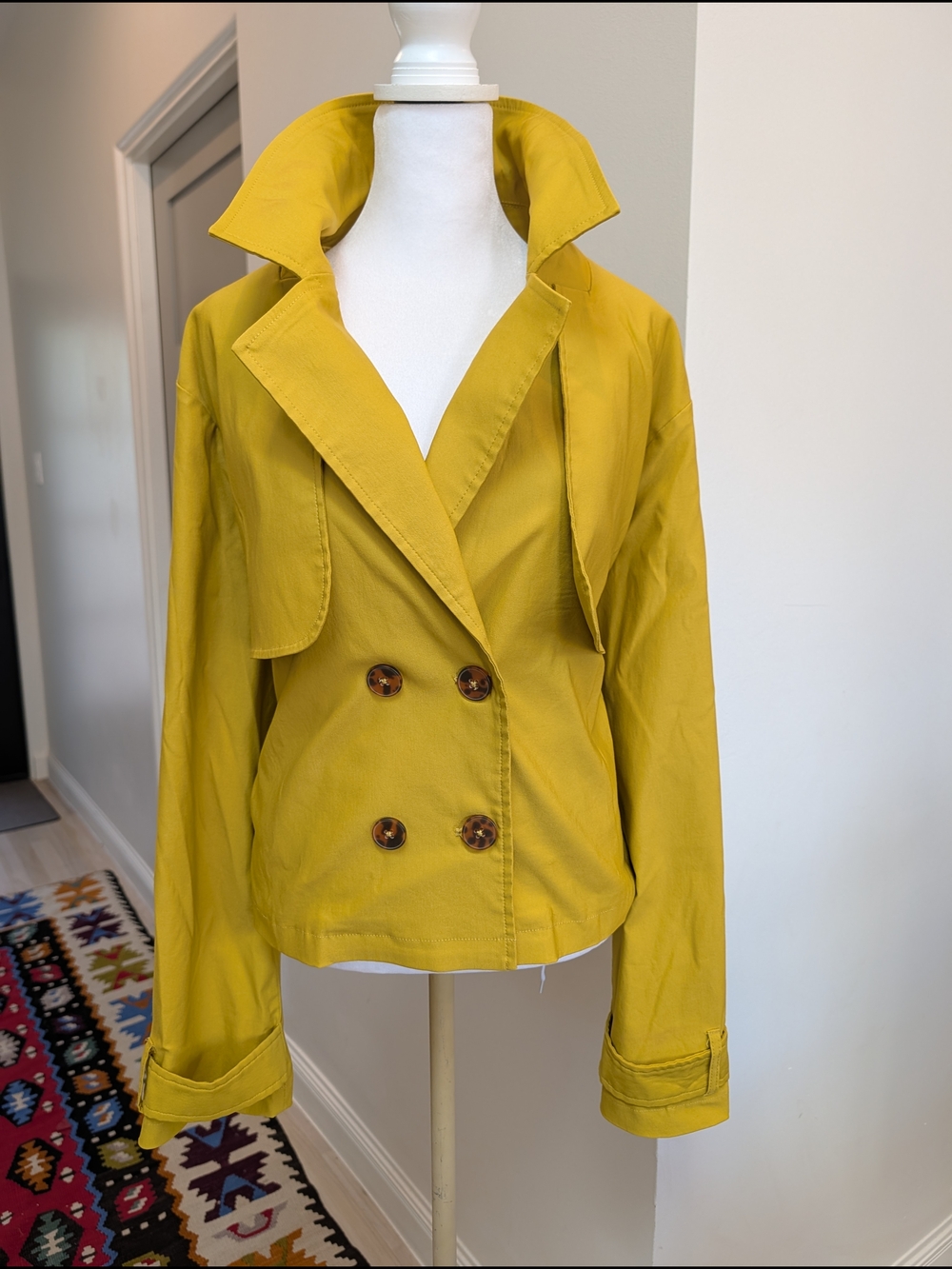 Nine West Stylish Women's Mustard Yellow Double-Breasted Jacket